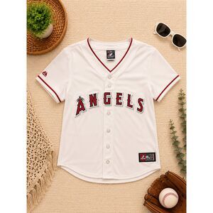 Majestic Los Angeles Angels MLB White Button Front Jersey Youth S